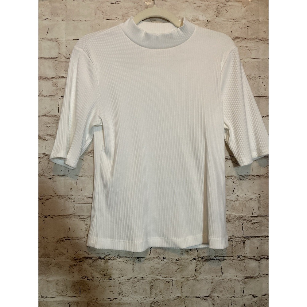 Old Navy Ribbed Top Large White Half Sleeve Mock Neck Everyday Wear Stretchy